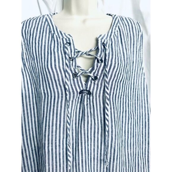 Christian Siriano 100% Linen Women Sleeveless Stripped Blue Adjust Front ties XL - Picture 3 of 7